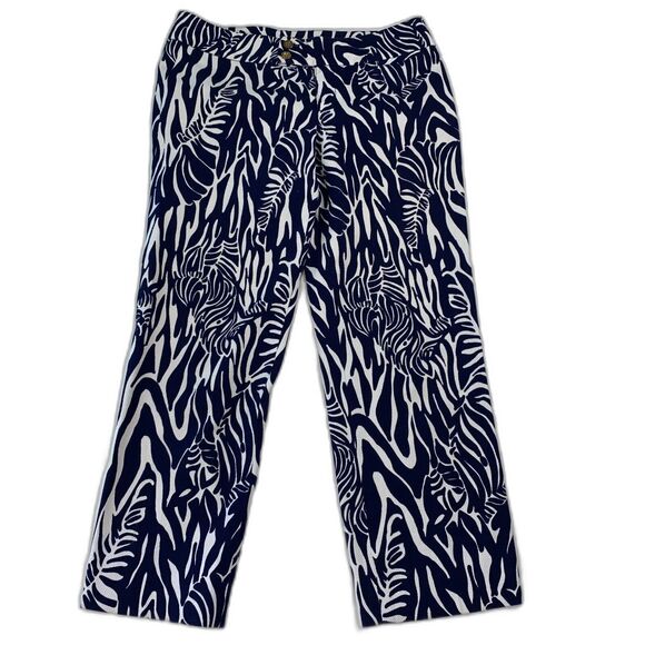 Lilly Pulitzer Pants Womens 2 Blue Ankle Palm Beach Leaf Tropical Preppy - Picture 1 of 11